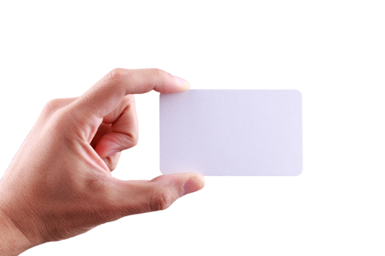 Person holding in hand Business card with empty text isolated 