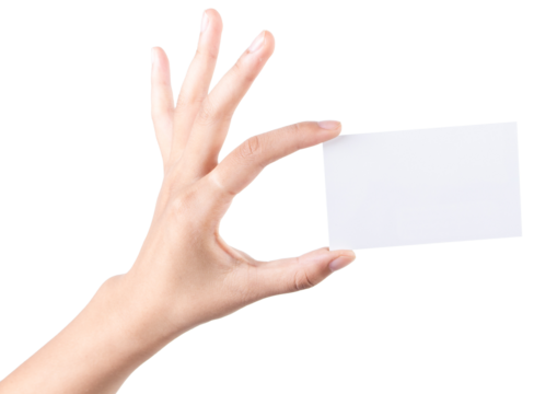 Person holding in hand Business card with empty text isolated 