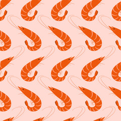 Seamless pattern with shrimp on a pink background