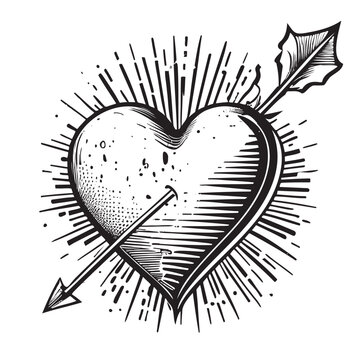 Heart pierced by an arrow sketch hand drawn sketch in doodle style Vector illustration