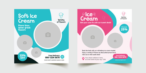 Ice cream shop social media post template and chocolate cake advertisement web banner design for a tasty food menu and bakery chocolate cake