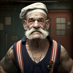 portrait of a sailor in a hat, bearded, generative ai - obrazy, fototapety, plakaty