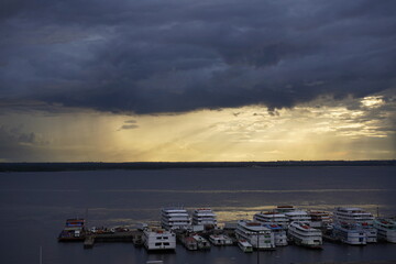 Impressive sunset over the Rio Negro near Manaus, Amazonas - Brazil
