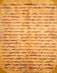 Sheet of old paper with text in ink as a background