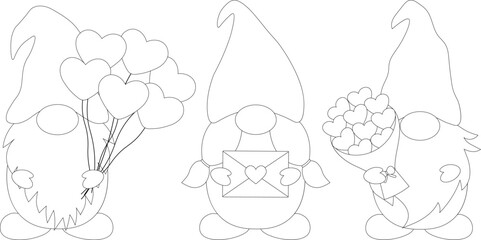 Valentine's day Gnomes coloring vector illustration