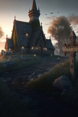 Medieval urban landscape Created with generative AI tools