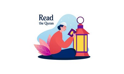 Muslim People Reading Holy Quran Illustration