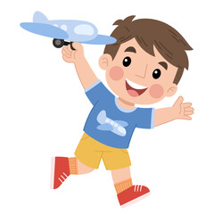 Illustration of Little boy playing toy airplane