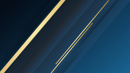 Abstract blue geometric with gold stripes on dark blue background. Golden stripes line design on dark blue background. Vector illustration.