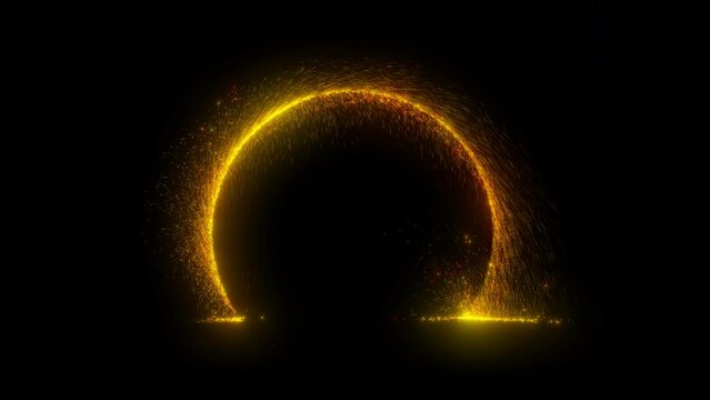 Strange dimensional portal opening on black background, Sparky circular magic portal effect.VFX element.