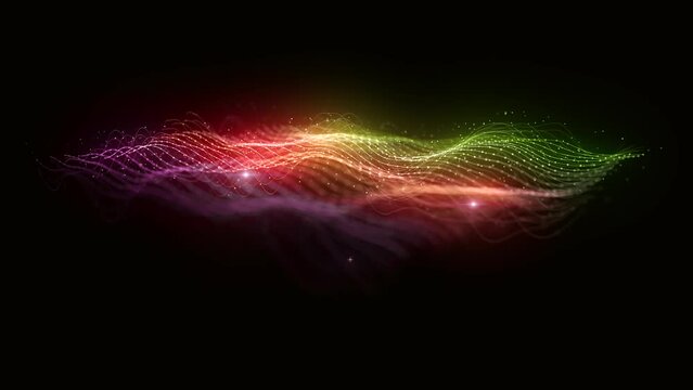 Colorful Waving Mesh Fx Background Loop/ 4k animation of an abstract colorful fractal background with mesh surface and particle lines waving and seamless looping