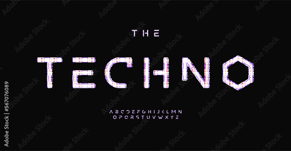 Aufkleber glitch techno alphabet, digital distorted letters, display error font for futuristic logo, cinematic