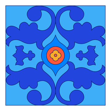Georgian Traditional  Symbols and Ornaments In Blue  Decorative Art Print