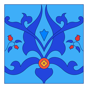 Georgian Traditional  Symbols and Ornaments In Blue  Decorative Art Print