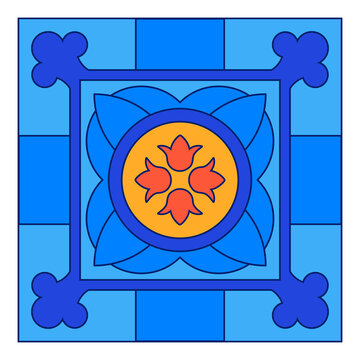 Georgian Traditional  Symbols and Ornaments In Blue  Decorative Art Print