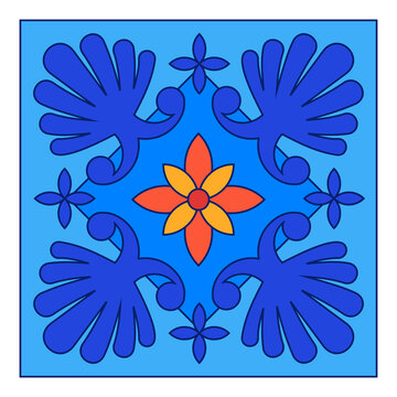 Georgian Traditional  Symbols and Ornaments In Blue  Decorative Art Print