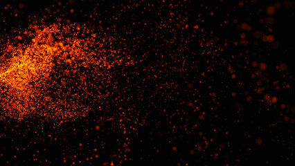Embers fire particles over black background. Fire sparks background.