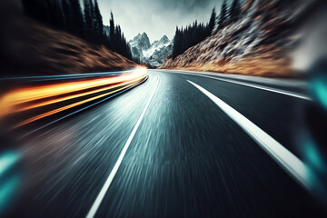 Obraz premium Motion of line speed and power or light trails. High-speed light with curve movement beam. 5G Technology fast and futuristic background. Abstract motion blur. Generative AI.