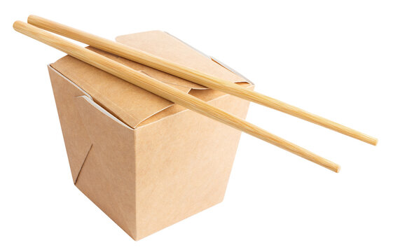 Closed wok paper box with chopsticks, cut out