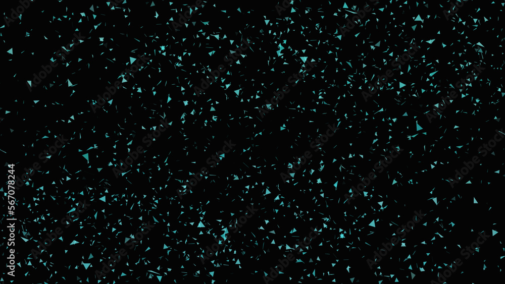 Poster triangle glowing particles flying in whirlwind. sky blue bokeh particle isolated on black background