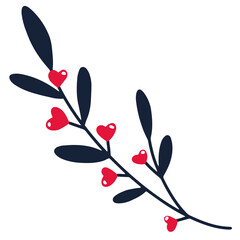 A simple branch with heart-shaped flowers in a doodle style.