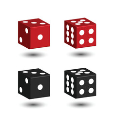 Set Black And Red Dices Isolated On White Background. 3D. Vector Illustration