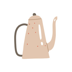 Pink porcelain coffee pot flat style for print, sticker, postcard