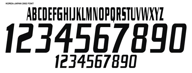 font vector team 2002 kit sport style font. font world cup. retro football geometric style font with lines. sports style letters and numbers for soccer team