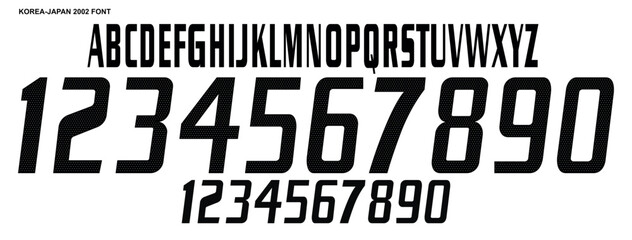 Obraz premium font vector team 2002 kit sport style font. font world cup. retro football geometric style font with lines. sports style letters and numbers for soccer team