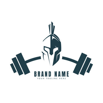 logo template in spartan helmet and barbell design. Fitness Gym logo