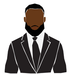 Black afro man with beard in costume. Abstract man portrait. Vector illustration on white background