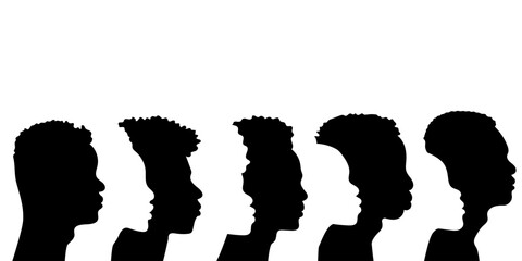 Silhouette of a group of African Americans in profile. Group of people. Vector illustration