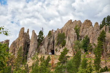 A narrow entrance through rock formations