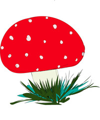image vecteur champignon rouge tue-mouches sur herbes 