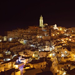 view of the famous Sassi di Matera carved into the rock in Basilicata, Italy