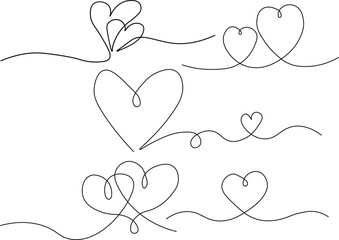 Heart doodle line set, looped line set, heart drawing of the moose. Hand drawn, decorative design line art, SVG Vector
