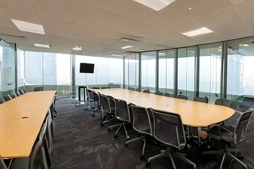 Modern meeting room with large windows