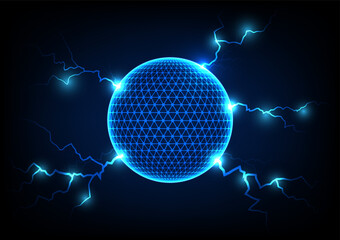 Abstract world circle eletric cyber technology thunder light blue background