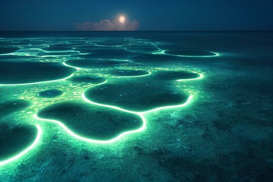 An Illustration Of The Bioluminescence Shore In Maldives. Generative AI