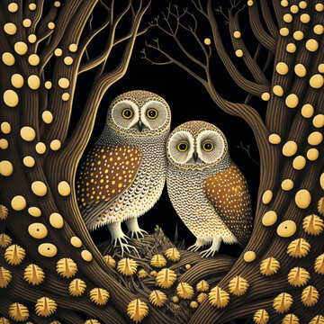 Couple de hiboux dans la natire