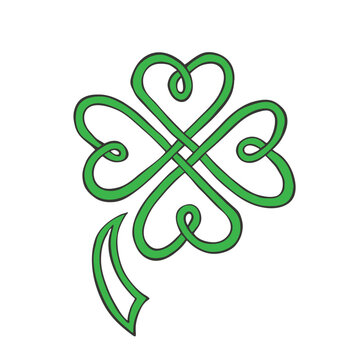 Vector cartoon four leaf clover icon in comic style. Hand-drawn clover leaf. Clover sign illustration pictogram. 