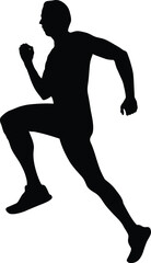 black silhouette male runner athlete running on white background