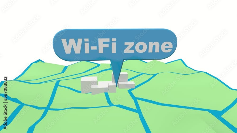 Poster wireless internet sign on pole on the street. location on the map with wifi