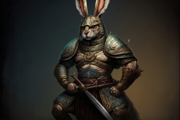 Fototapeta na wymiar rabbit warrior, bunny, Made by AI,Artificial intelligence