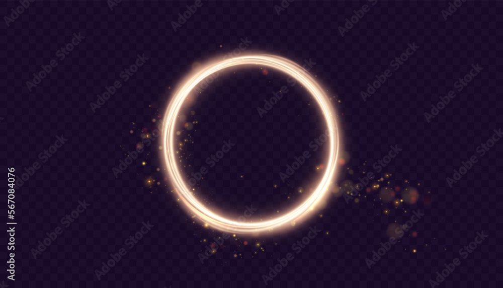 Leinwandbilder light gold circle. round golden line light effect. glowing golden circle with neon effect. png frame