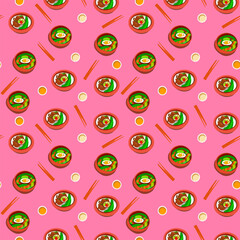 Vector Cute seamless pattern with Asian food in cartoon style.