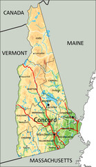 High detailed New Hampshire physical map with labeling. - obrazy, fototapety, plakaty