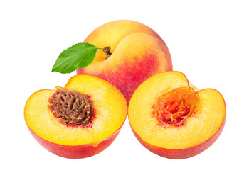 Peach fruit isolated on white or transparent background.