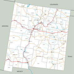 High detailed New Mexico road map with labeling.