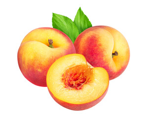 Peach fruit isolated on white or transparent background.